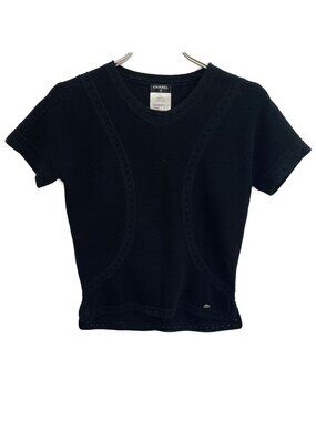 Chanel Black Cotton Knit T-Shirt 34 Sweater